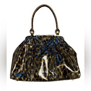 ELAINE TURNER Evelyn Brown Patent Cheetah Handbag/ Purse
